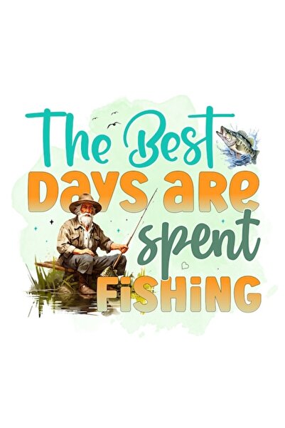 OEM Sticker - Old fisherman with text 'The best days are spent fishing', white border, PVC vinyl, 10 cm