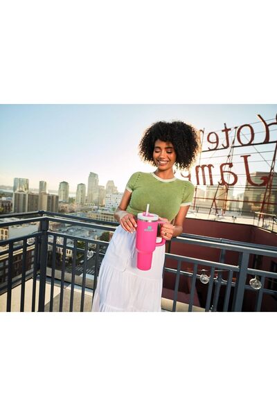 Stenley STANLEY 40oz Insulated Tumbler Stainless Steel with Handle & Straw – Hot Pink