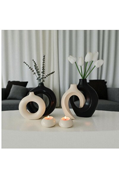 The Motellas Set de suporturi pentru lumânări vază decorativă modernă Platinum Design Dimensiune mare | Decor pentru salon, birou, casă