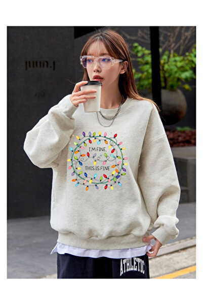 Tubinyoo سويت شيرت فاين لايت للعام الجديد مطبوع ذو 3 خيوط وياقة دائرية