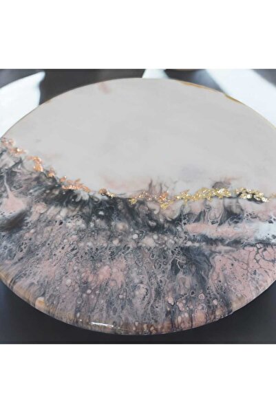 elimersacraft Bambu Dönen Sunum Tabla,Şarküteri Tahtası,Epoksi ve Ahşap Servis Tabağı, Yuvarlak Pizza Tahtası