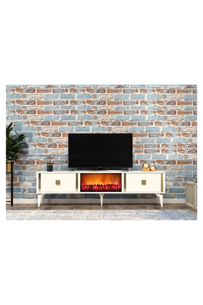 Vivense DORUK TV SEHPASI, ŞÖMİNELİ, BEYAZ ALTIN