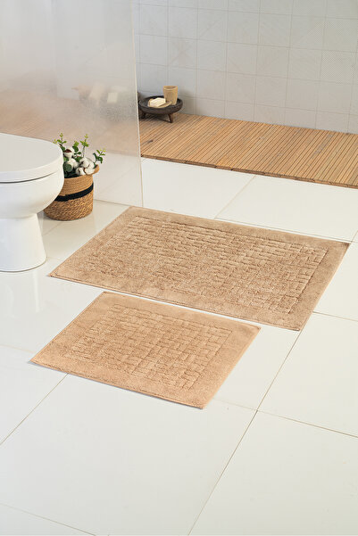 Moda Dekor Pamuklu Lislea Bej 60x100 - 60x50 cm 2'li Kaydırmaz Tabanlı Makine...