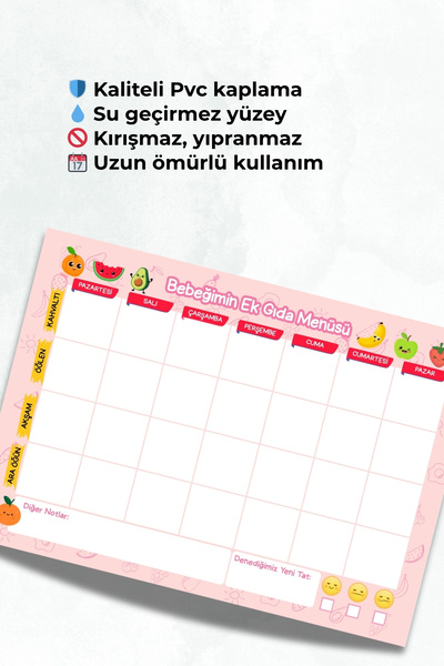 Metranya Bebeğimin Ek Gıda Menüsü Anneler İçin Öğün Takip Çizelgesi Magnetli Haftalık Yemek Menüsü Planlayıcı