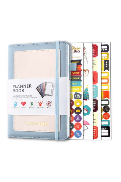 Saharaz A5 Weekly Planner Daily Planner Undated, PU Leather Hardcover Notebook, Calendar School Calendar