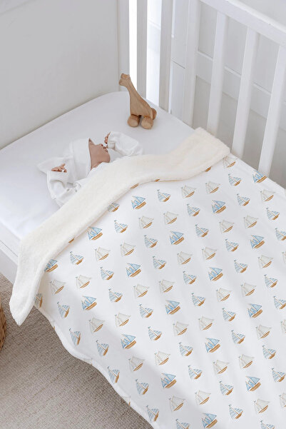 Tuğba Kuğu Plush Double Face Blanket - Pureline Series - Sail Boats