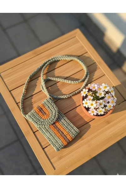 Nas Aksesuar omuz çantası /hasır çanta/ örgü çanta/telefon çantası yeşil