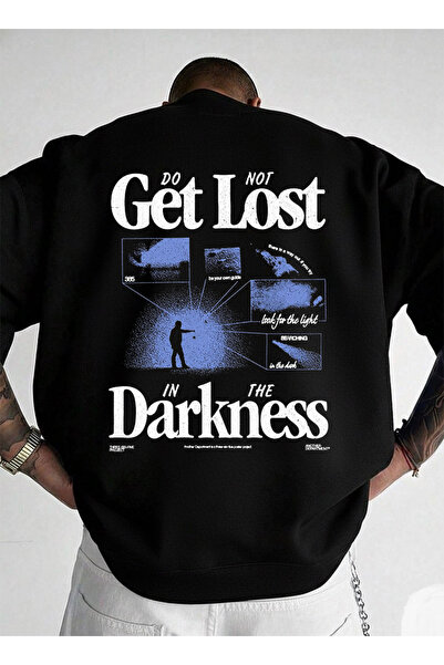 LORVEX Swea unisex supradimensionat cu gât rotund tricou GET LOST DARKNESS im...