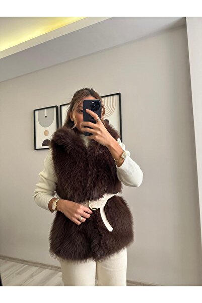 TB Butik Широко коланче, без ръкави, подплатено с кожа жилетка