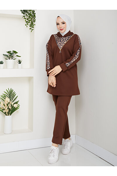 Wual giyim Zipper Detailed Leopard Patterned Suit