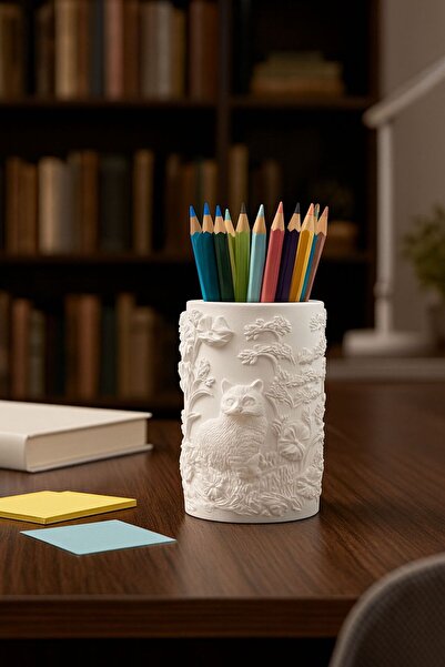 LİZA HOME DECORATION Kabartma desenli Kedi Figürlü Dekoratif Organizer / Kale...