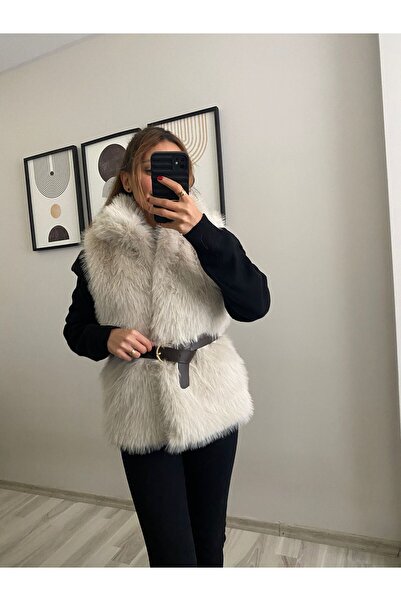 TB Butik Широкий пояс - Екрю - Без рукавів - Підкладка з хутра Плюшевий жилет