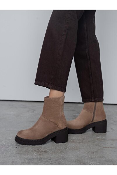 ECENİN BUTİĞİ Muno Camel Süet Hakiki Süet Kadın Bot
