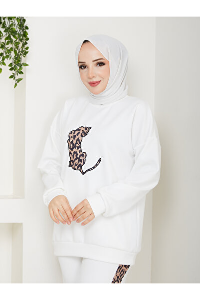 Wual giyim Leopard Printed Sweatshirt Tracksuit Set
