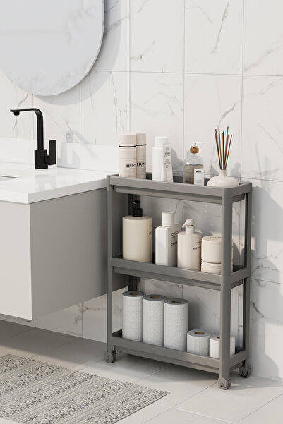 hemlife Μονάδα ράφι μπάνιου με ρόδες 3 επιπέδων - Μοντέρνα σχεδίαση Organizer Ντουλάπα για σαμπουάν και πετσέτες