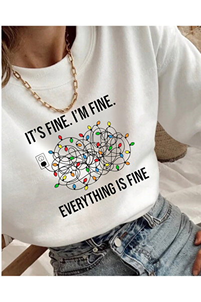 Tubinyoo سويت شيرت I'm Fine مطبوع ذو طابع العام الجديد مكون من 3 خيوط وياقة د...