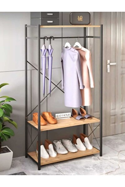 WOODENSA Çok Amaçlı Portmanto Askılık Ayakkabılık Vestiyer Kıyafet Askılığı Atlantik Çam