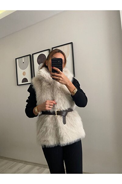 TB Butik Wide Belted Zero Sleeve Lined Fur Vest