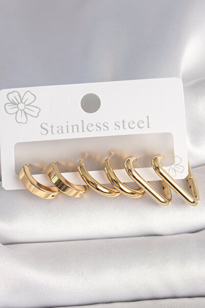 Skygo 316L Steel Gold Color Triangle Hoop Model Women's Earring Set - Tj-Bkp10390