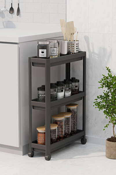 hemlife 3-Tier Rolling Bathroom Shelf Unit - Modern Design Organizer Shampoo Holder Towel Rack Cabinet