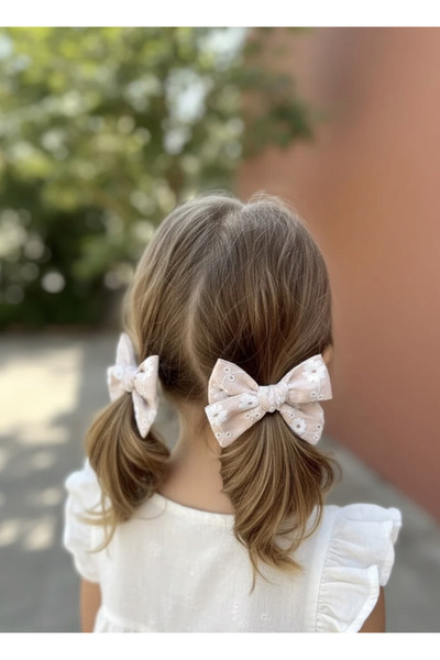 chipiques Set of 2 Beige Embroidered Fishtail Ballerina Bow Clips