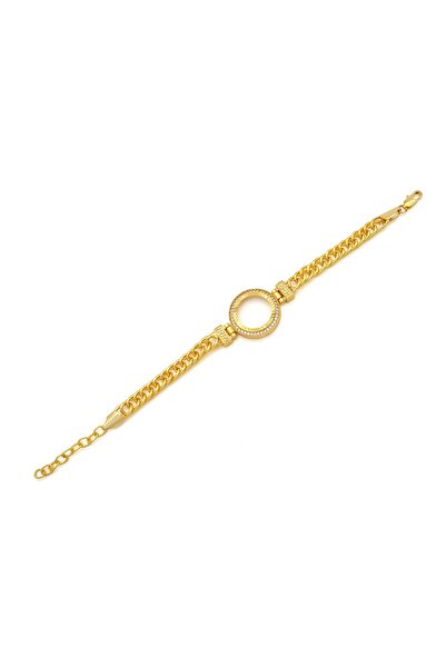 FerizZ Altın Kaplama İmitasyon Zirkon Taşlı Zincirli Çeyrek Çerçeve Bileklik ...