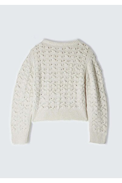 Sisley Women's Kdn_Wool Blend Block Detailed Crew Neck Sweater 324A145Ym105A-Sis14J