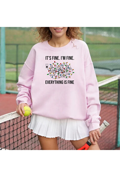 Tubinyoo سويت شيرت I'm Fine مطبوع ذو طابع العام الجديد مكون من 3 خيوط وياقة د...