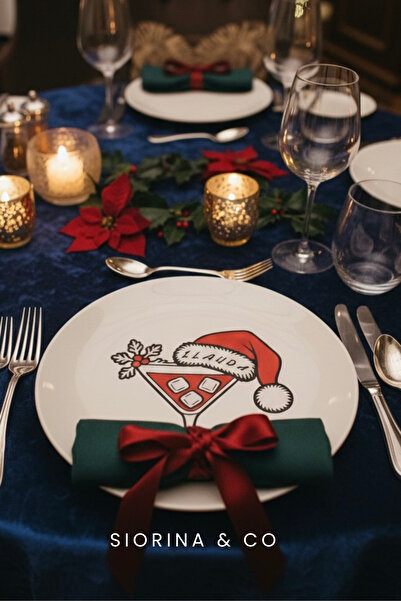 Siorina Co & Event Yılbaşı Kartı Masa İsim Kartı Noel Christmas Martini Coctail Card Davetiye -5 Adet