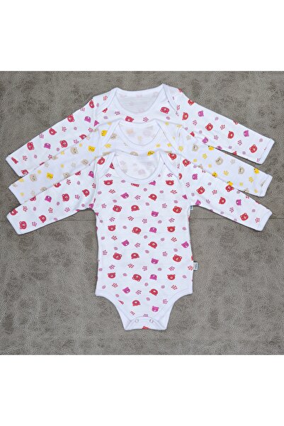 vieso بدلة بودي سوت مكونة من 3 قطع بمقاس كبير بنقشة دمية الدب وأكمام طويلة وأزرار كبس