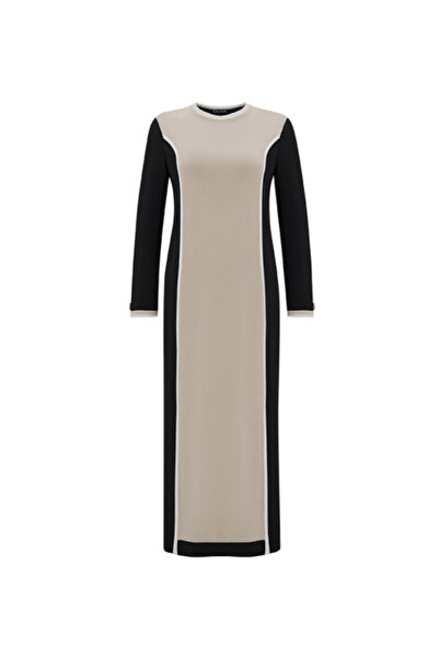 MISS DALIDA Renk Bloklu Triko Siyah Elbise