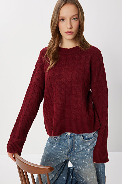 Lovelyİstanbul Tricotaj împletit pulover LİY0009 MAROON