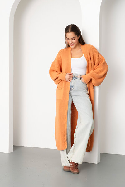 Lafaba Women's Cinnamon Balloon Sleeve Long Knit Cardigan