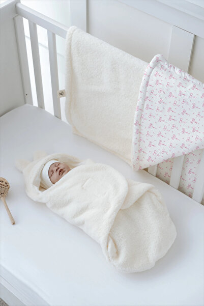 Tuğba Kuğu Plush Swaddle and Double-Sided Blanket - Pureline Series - Dainty Bows