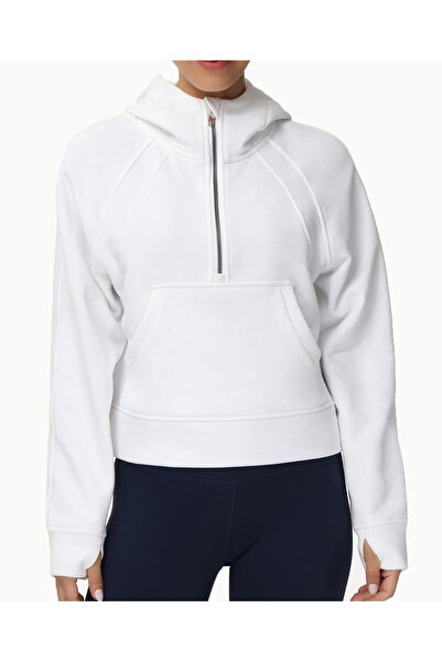 OEM Women's thick sweatshirt with pocket and zipper, White S