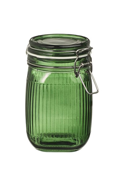 IKEA VINTERFINT Jar with lid, glass green, 1 l