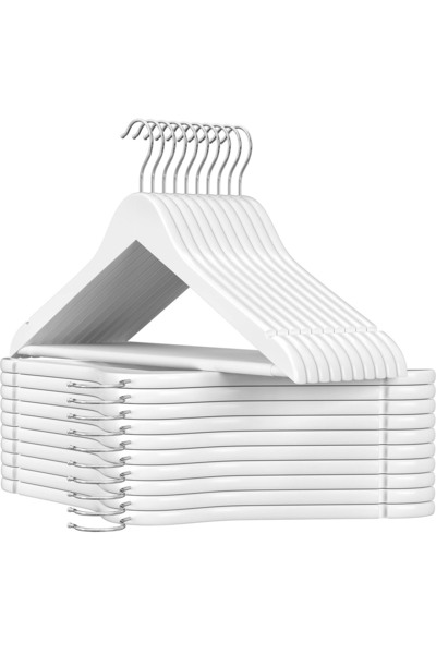 SONGMICS Set of 20 Wooden Hangers with Non-Slip Trouser Bar, 360° Swivel Hook, 45cm, White