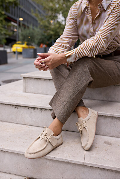 ANGELİNA JONES Poet Women's Beige Real Suede Loafer Shoes