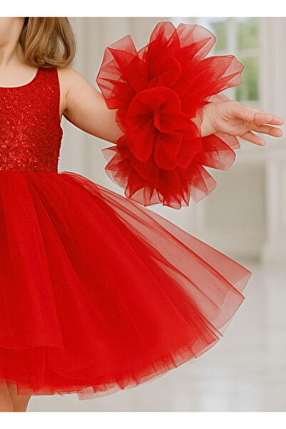 bright moon Girl's Sequin Tutu Dress with Pom-Pom Sleeve Details