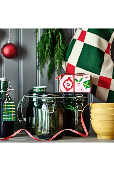 IKEA VINTERFINT Jar with lid, glass green, 1 l