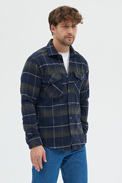 Cosplay Erkek Oduncu Ekose Desenli Kalın Kışlık Ceket Gömlek Overshirt Shacket