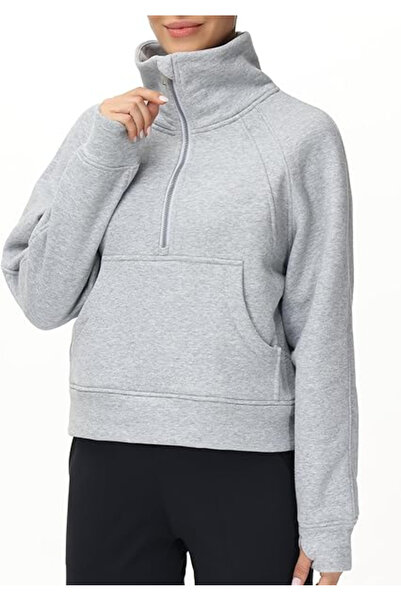 OEM Women's thick sweatshirt with pocket and zipper, Gray M