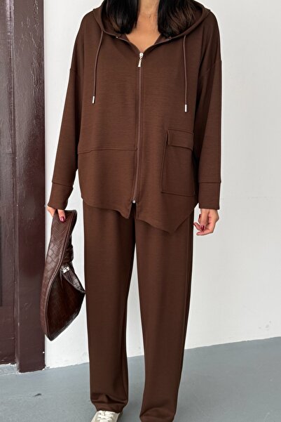 Ded COLLECTION Дамски комплект с качулка, асиметричен крой и удобни джобове от модал