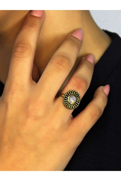 esha خاتم نسائي من الحجر الطبيعي على شكل حجر القمر مستدير من الحجر الطبيعي موديل قديم قابل للتعديل euy70ay