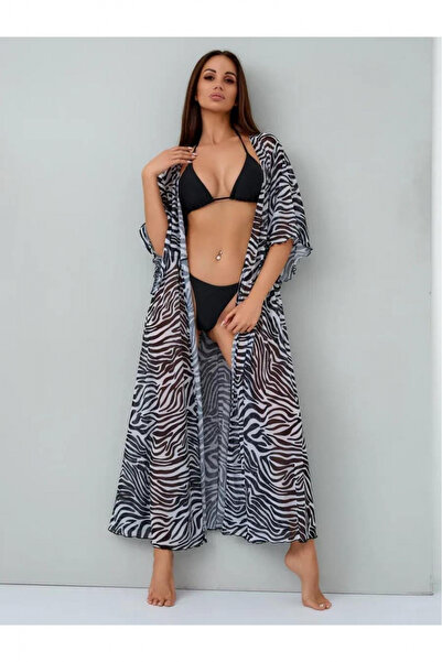 embody Women's pareo beach dress with drawstring waist, zebra print 0086