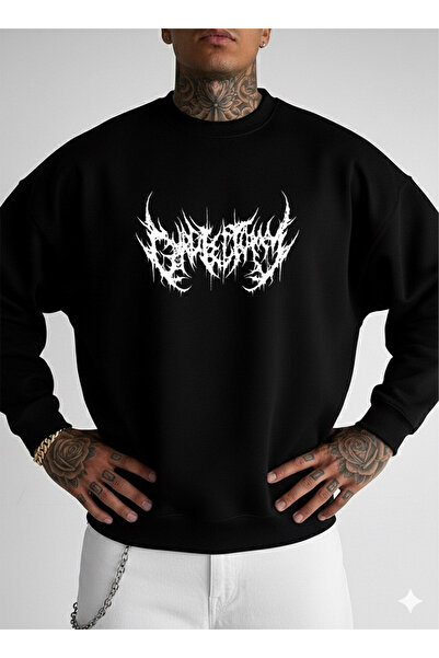 LORVEX Swea unisex supradimensionat cu gât crew tricou TATTOO imprimat