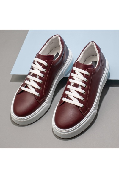 BMoD Pantofi casual bărbătești din piele bordo cu talpă albă MOD11908