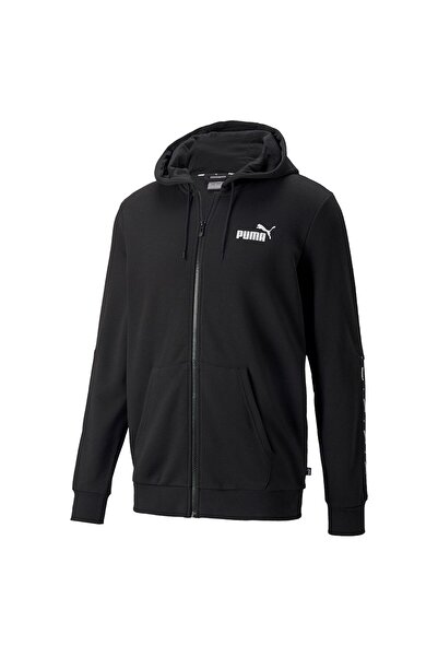 Puma Men's Black Essentials Full-Zip Hoodie, Regular Fit, Logo Print, Size L