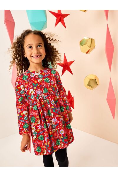 Next Baby Cotton Red Christmas Character Long Sleeve Jersey Dress