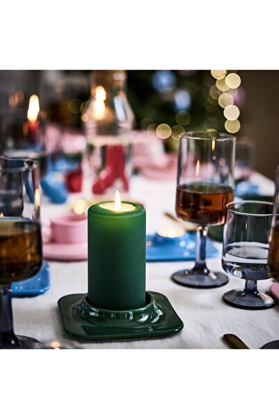 IKEA VINTERFINT Pillar candle holder, dark green, 3 cm